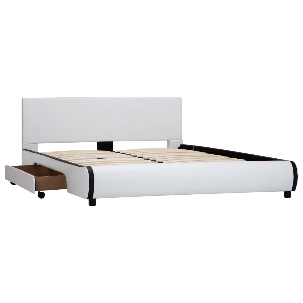 Bedframe Met Lades Kunstleer Wit 140X200 Cm 140 x 200 cm