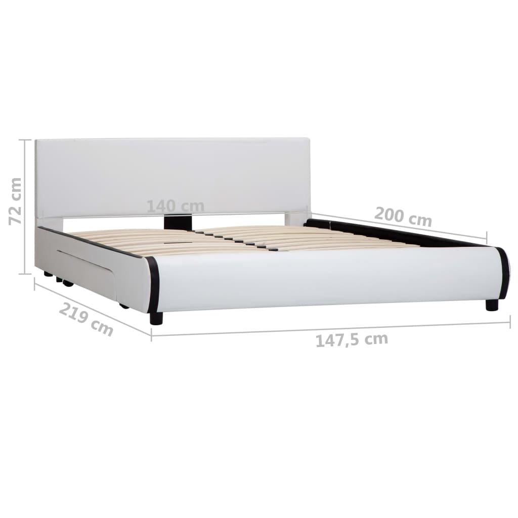 Bedframe Met Lades Kunstleer Wit 140X200 Cm 140 x 200 cm