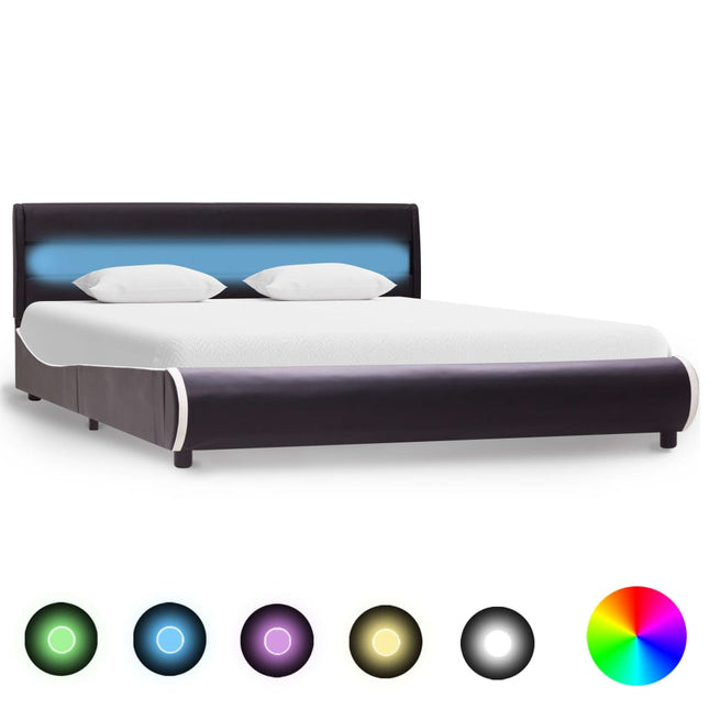 Bedframe Met Led Kunstleer 160 x 200 cm Zwart