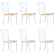 Eetkamerstoelen 6 st massief rubberwood wit naturel 45,5x52x90 cm