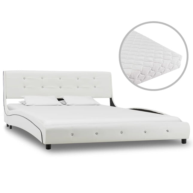 Bed Met Matras Kunstleer 140 x 200 cm Wit