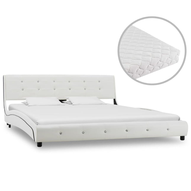 Bed Met Matras Kunstleer 160 x 200 cm Wit