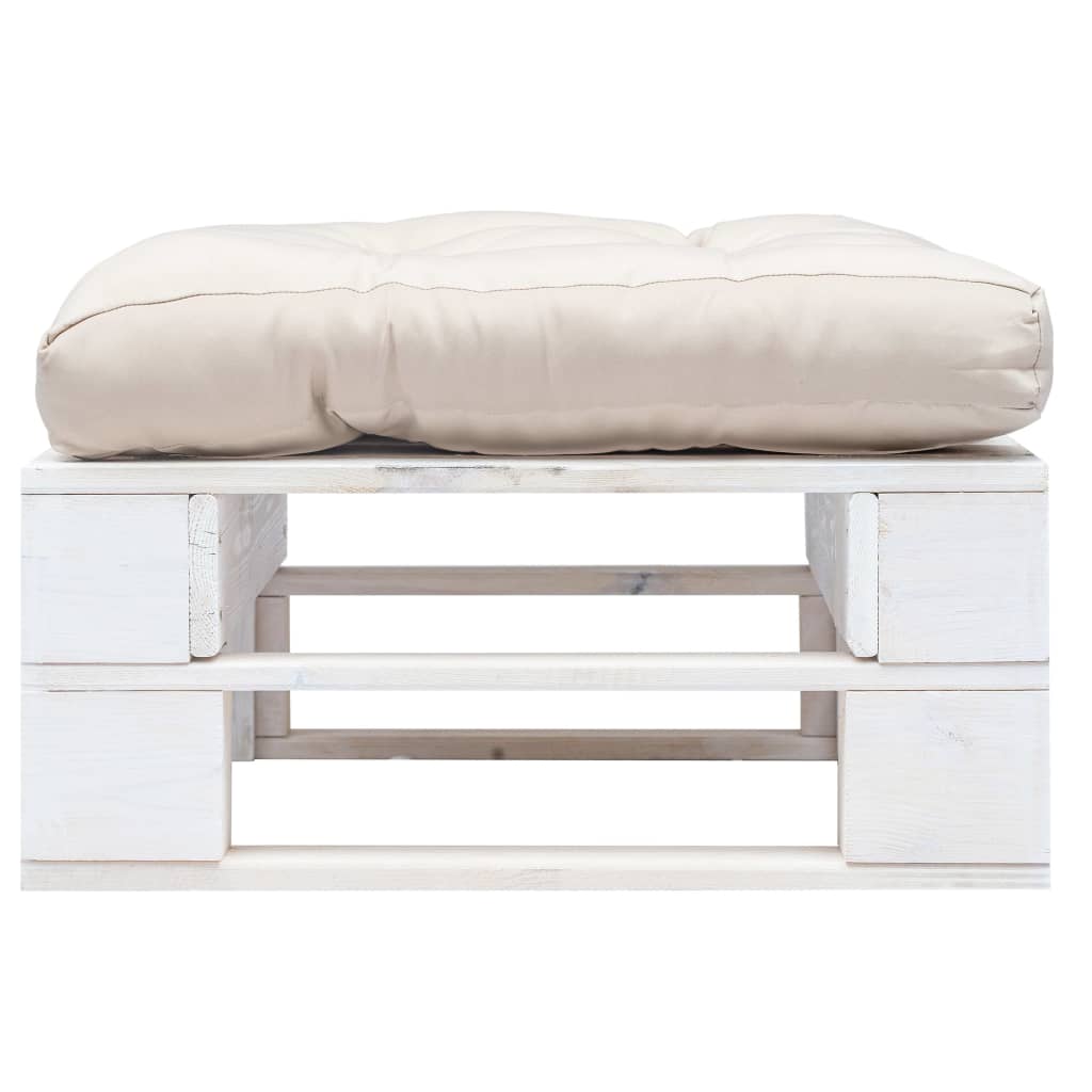 Tuinpoef Met Kussen Pallet Hout Wit en zandkleurig