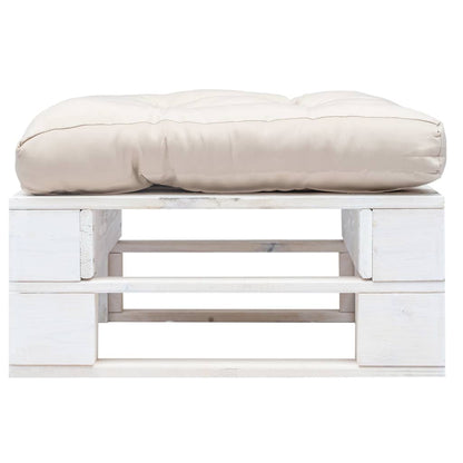 Tuinpoef Met Kussen Pallet Hout Wit en zandkleurig