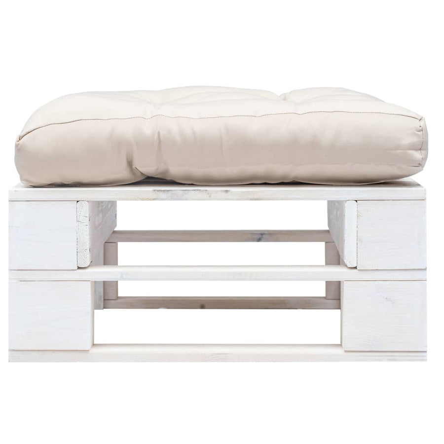 Tuinpoef Met Kussen Pallet Hout Wit en zandkleurig
