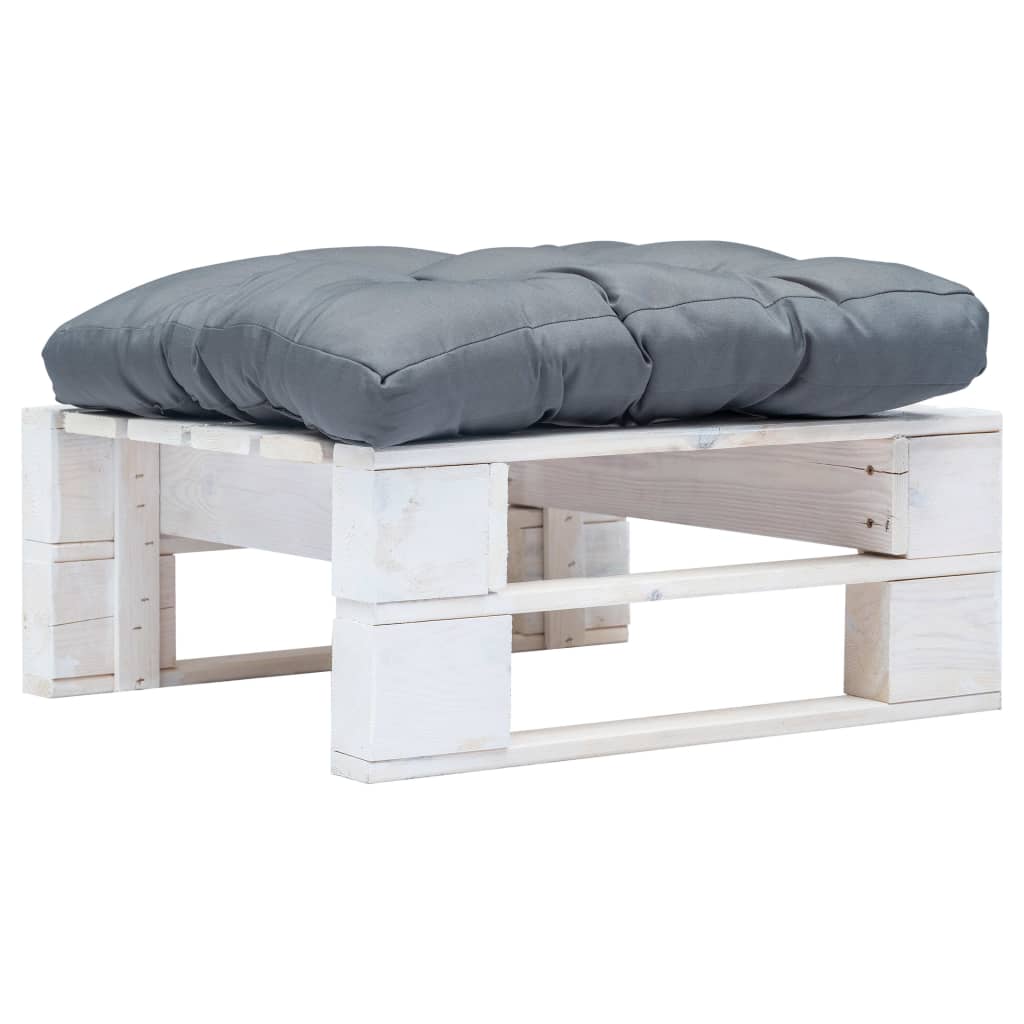 Tuinpoef Met Kussen Pallet Hout Wit en grijs