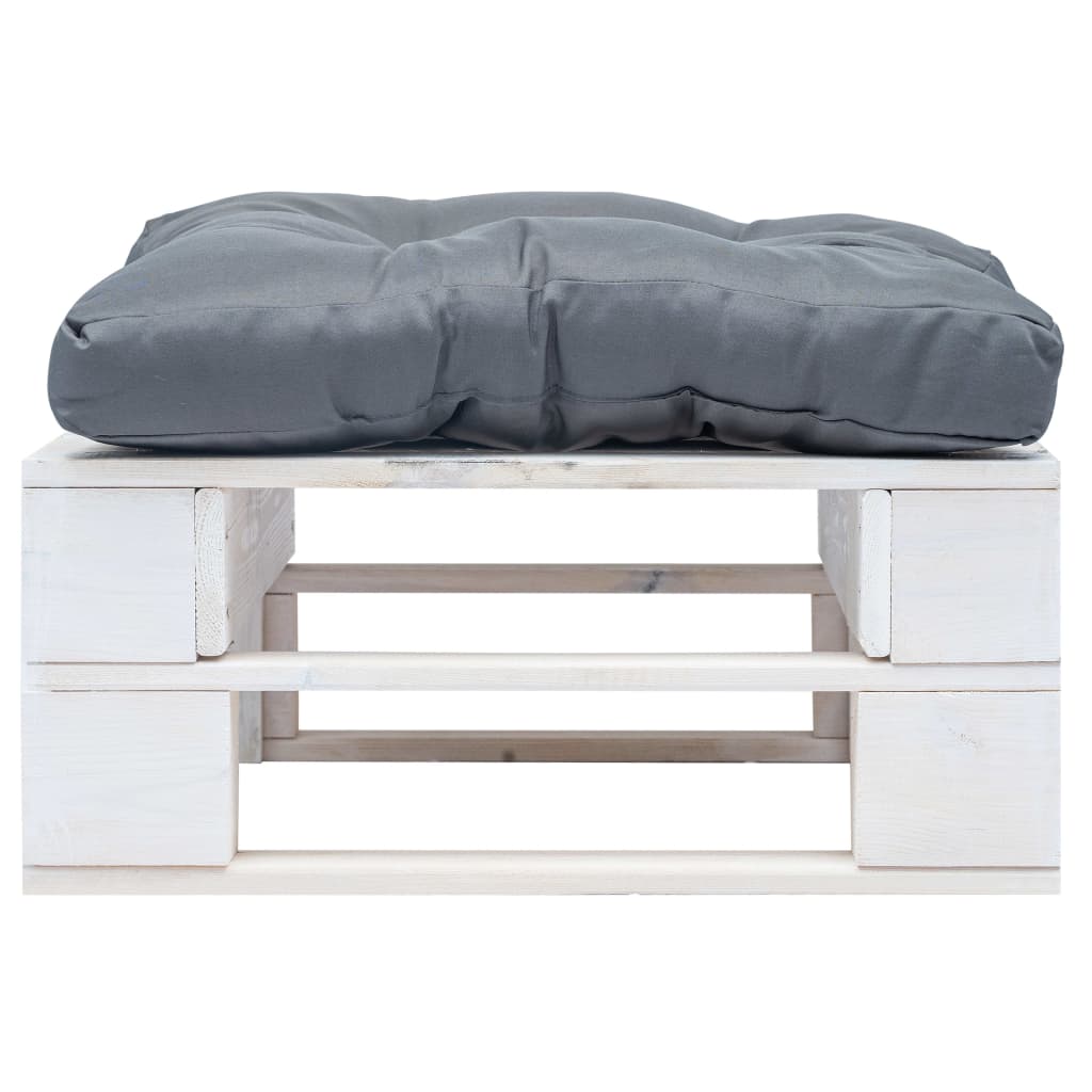 Tuinpoef Met Kussen Pallet Hout Wit en grijs