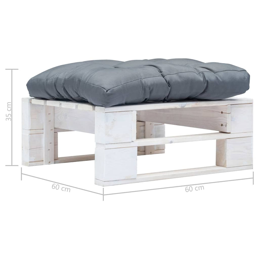 Tuinpoef Met Kussen Pallet Hout Wit en grijs