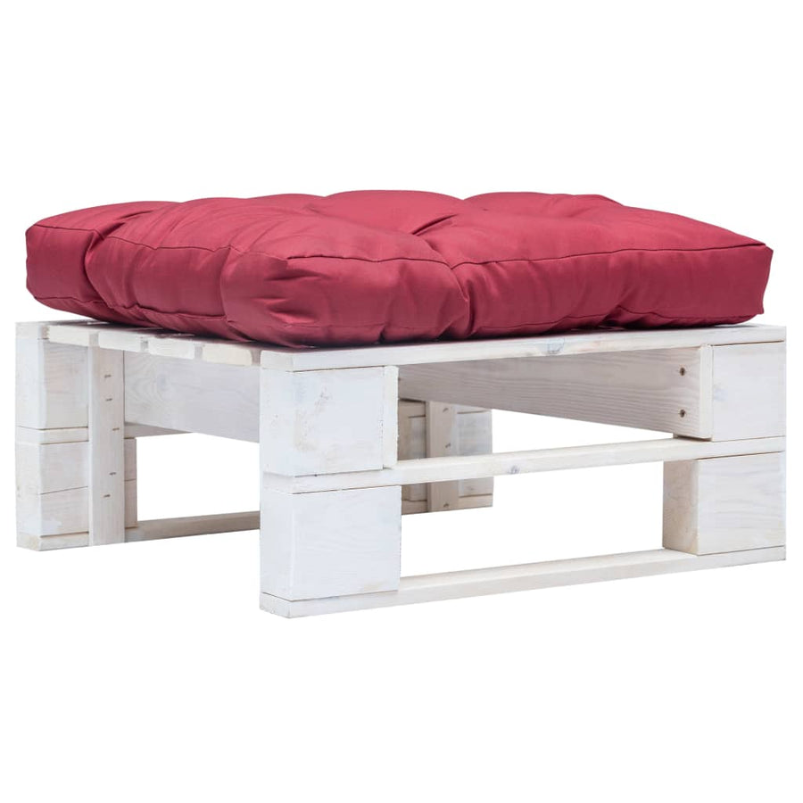 Tuinpoef Met Kussen Pallet Hout Wit en rood