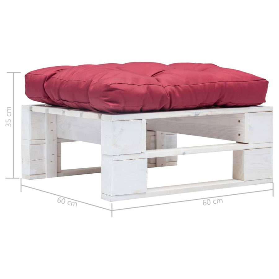 Tuinpoef Met Kussen Pallet Hout Wit en rood