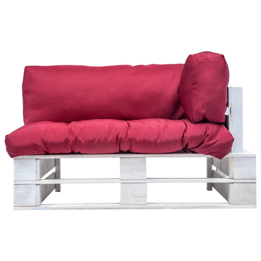 Tuinbank Met Rode Kussens Pallet Grenenhout Wit en rood