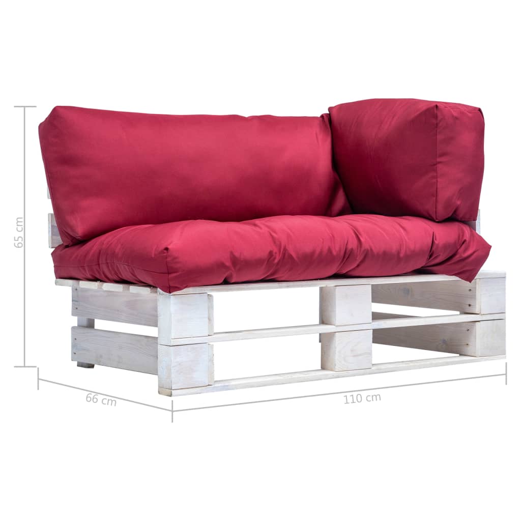 Tuinbank Met Rode Kussens Pallet Grenenhout Wit en rood