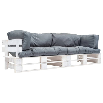 2-Delige Bankenset Pallet Met Grijze Kussens Grenenhout Wit en grijs