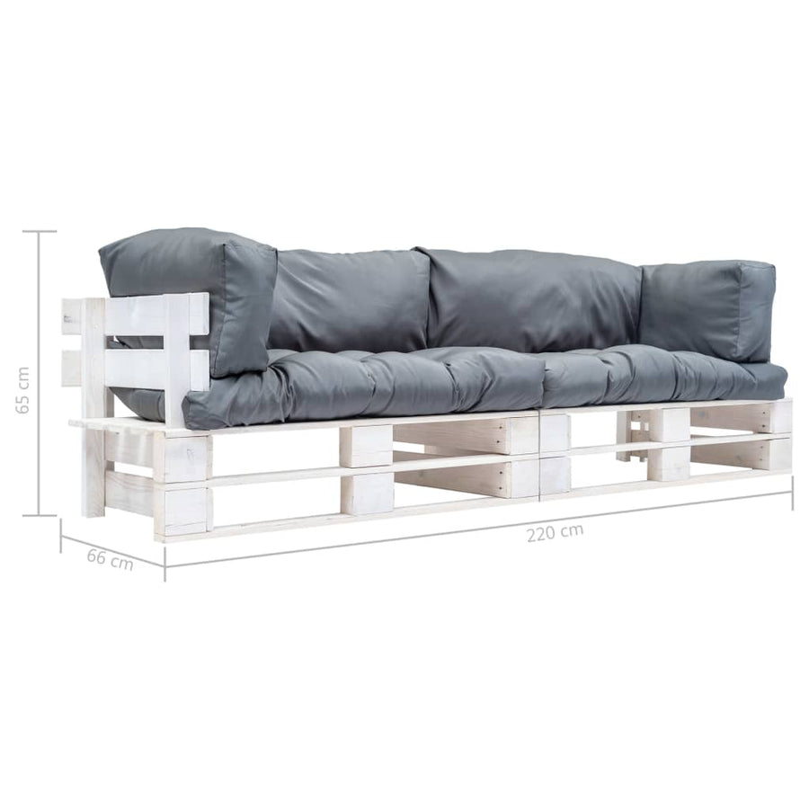 2-Delige Bankenset Pallet Met Grijze Kussens Grenenhout Wit en grijs