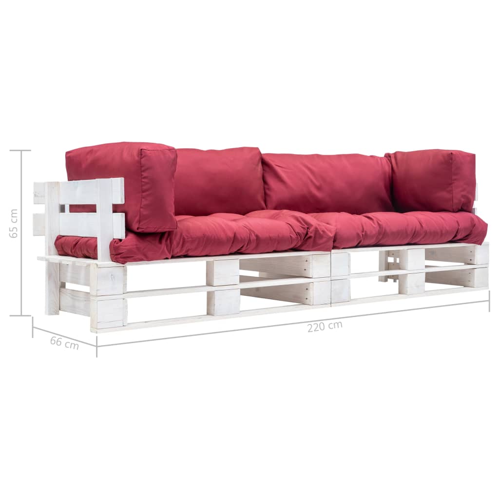 2-Delige Bankenset Pallet Met Rode Kussens Grenenhout Wit en rood