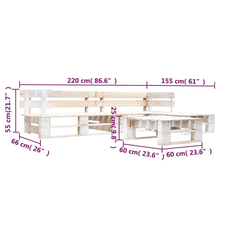 -Delige Loungeset Pallet Hout Wit
