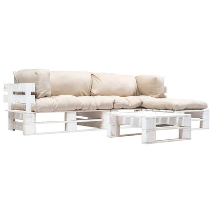 Loungeset Pallet Met E Kussens Hout Wit en zandkleurig