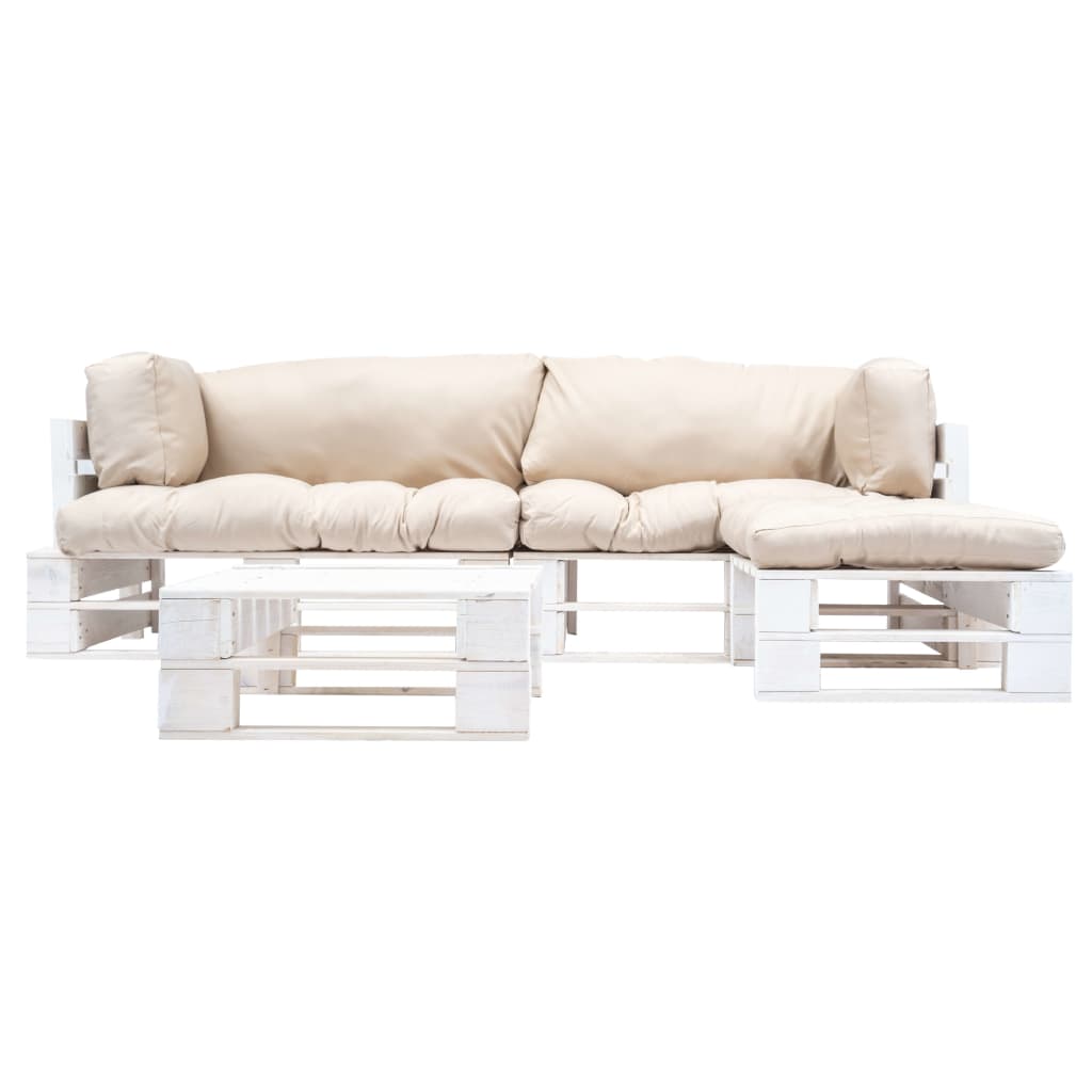 Loungeset Pallet Met E Kussens Hout Wit en zandkleurig