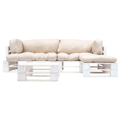 Loungeset Pallet Met E Kussens Hout Wit en zandkleurig