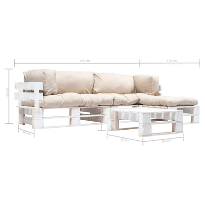 Loungeset Pallet Met E Kussens Hout Wit en zandkleurig