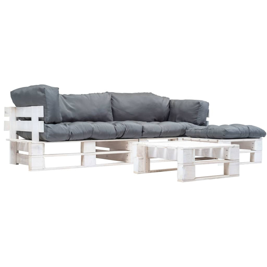 Loungeset Pallet Met Grijze Kussens Hout Wit en grijs