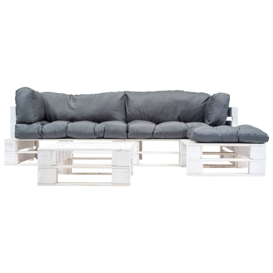 Loungeset Pallet Met Grijze Kussens Hout Wit en grijs