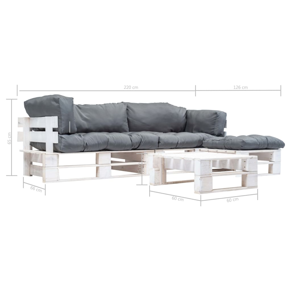 Loungeset Pallet Met Grijze Kussens Hout Wit en grijs