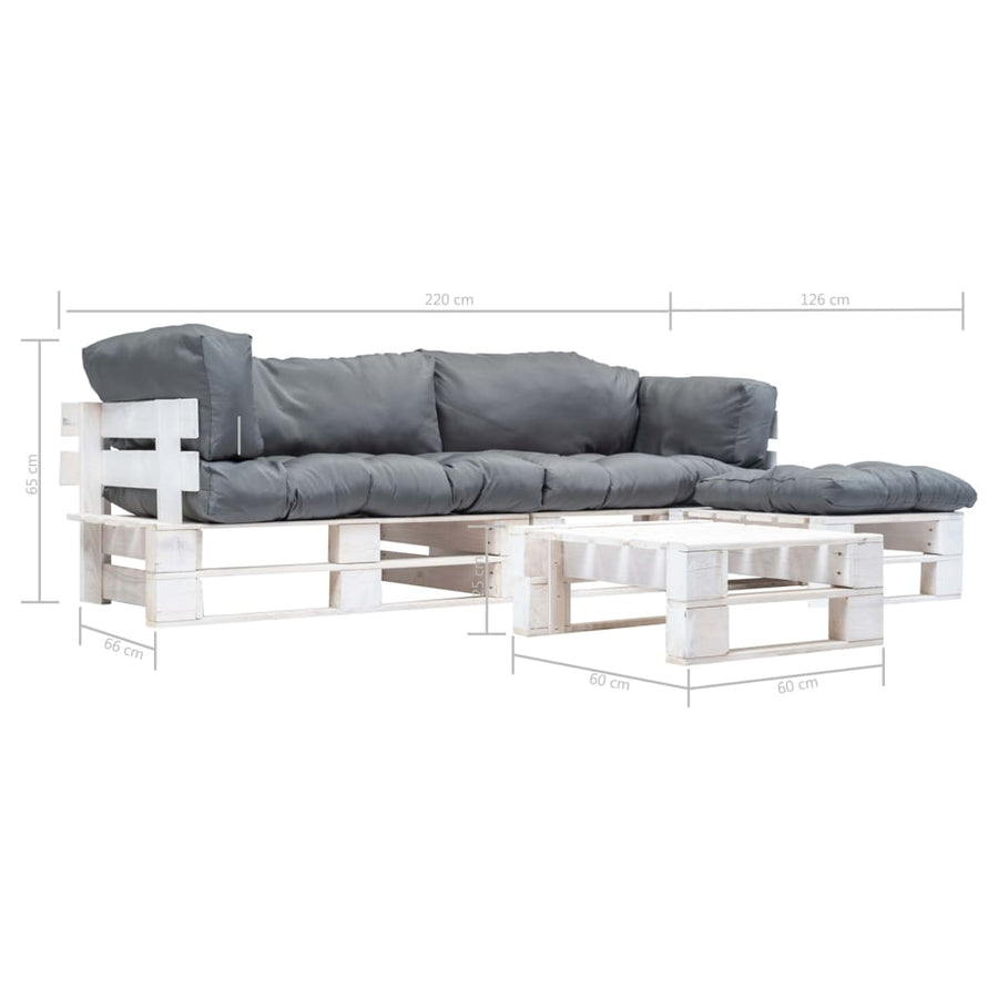 Loungeset Pallet Met Grijze Kussens Hout Wit en grijs