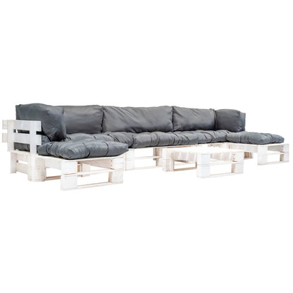 Loungeset Pallet Met Grijze Kussens Hout Wit en grijs