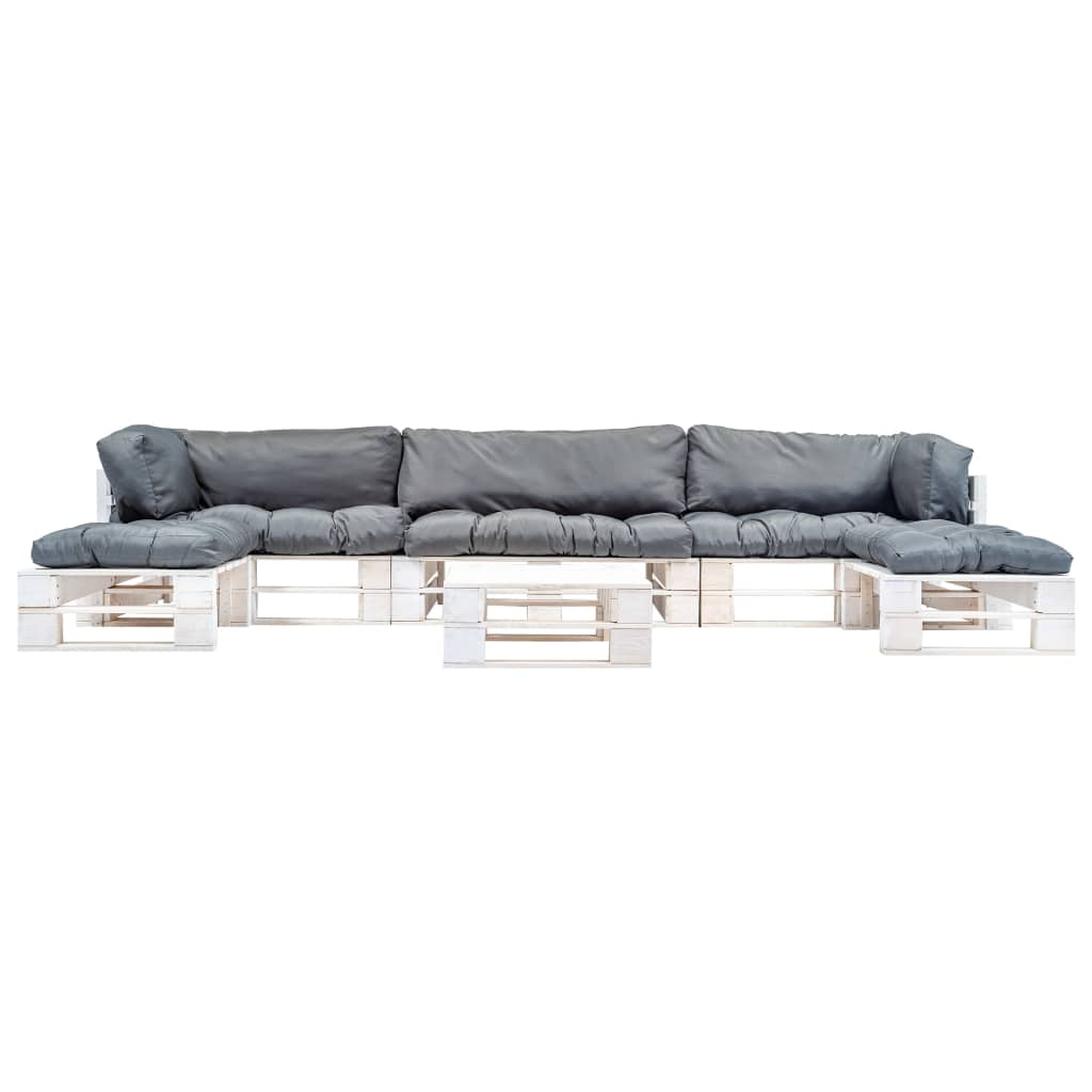 Loungeset Pallet Met Grijze Kussens Hout Wit en grijs