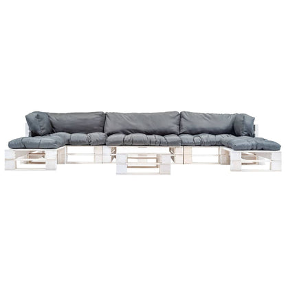 Loungeset Pallet Met Grijze Kussens Hout Wit en grijs