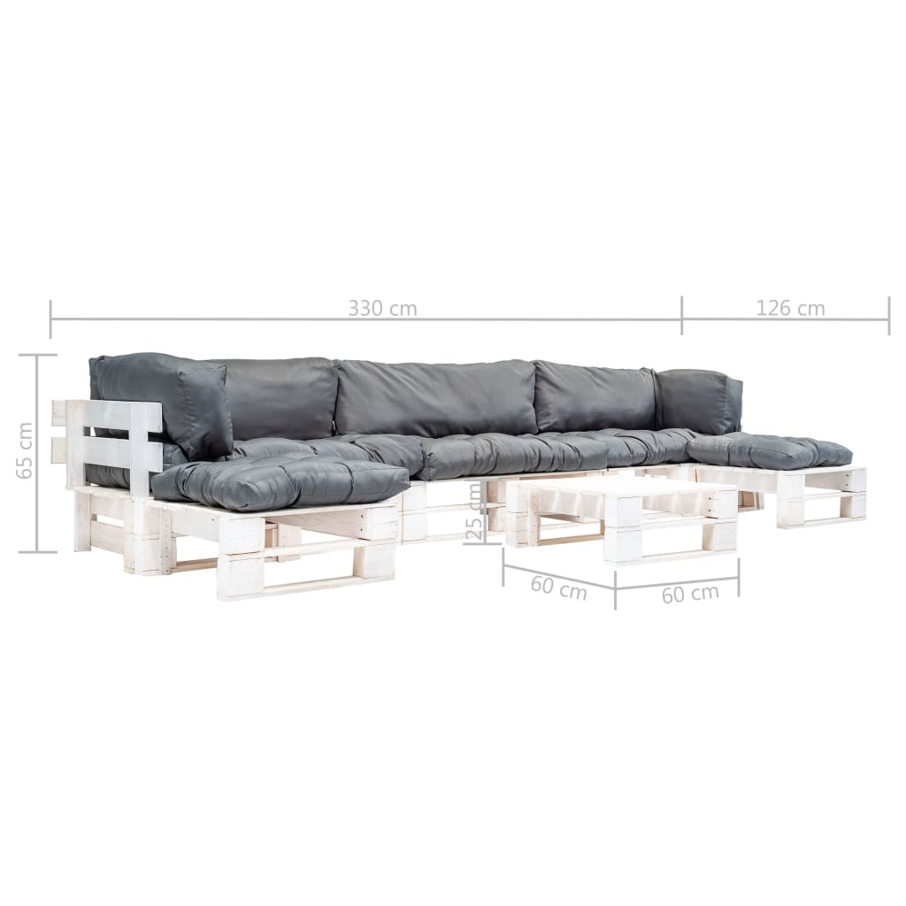 Loungeset Pallet Met Grijze Kussens Hout Wit en grijs