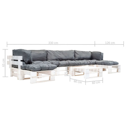 Loungeset Pallet Met Grijze Kussens Hout Wit en grijs