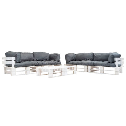 Loungeset Pallet Met Grijze Kussens Hout Wit en grijs