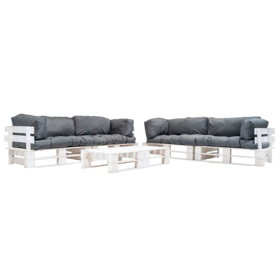 Loungeset Pallet Met Grijze Kussens Hout Wit en grijs