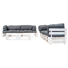 Loungeset Pallet Met Grijze Kussens Hout Wit en grijs