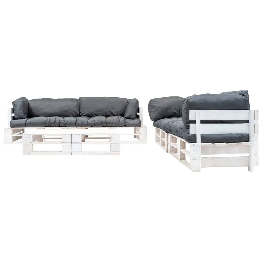 Loungeset Pallet Met Grijze Kussens Hout Wit en grijs