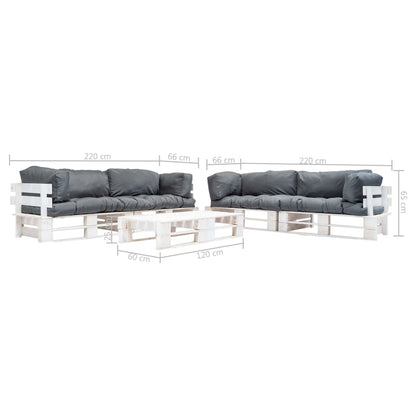 Loungeset Pallet Met Grijze Kussens Hout Wit en grijs