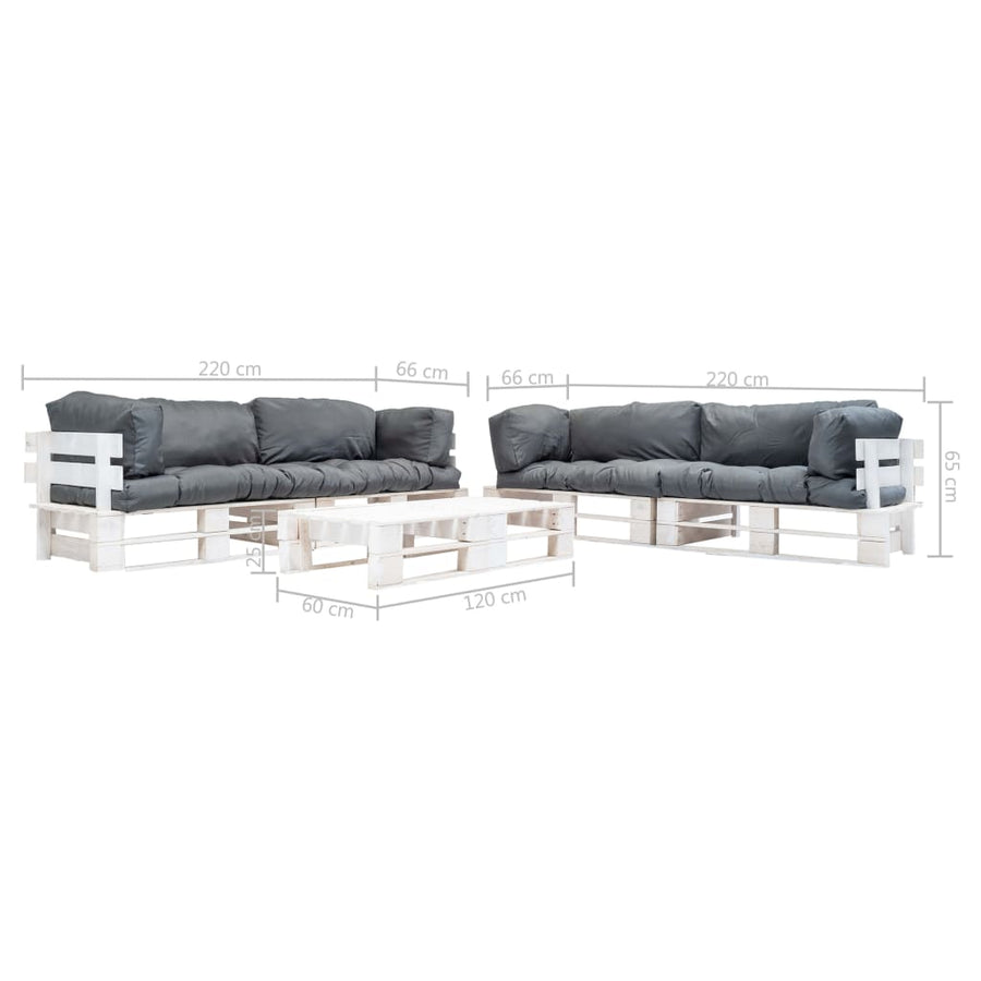 Loungeset Pallet Met Grijze Kussens Hout Wit en grijs