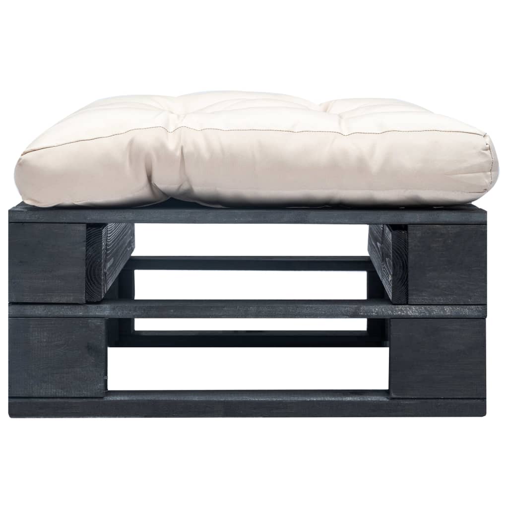 Tuinpoef Met Kussen Pallet Hout Zwart en zandkleurig