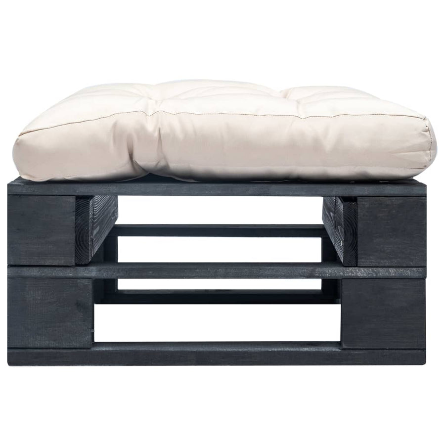 Tuinpoef Met Kussen Pallet Hout Zwart en zandkleurig