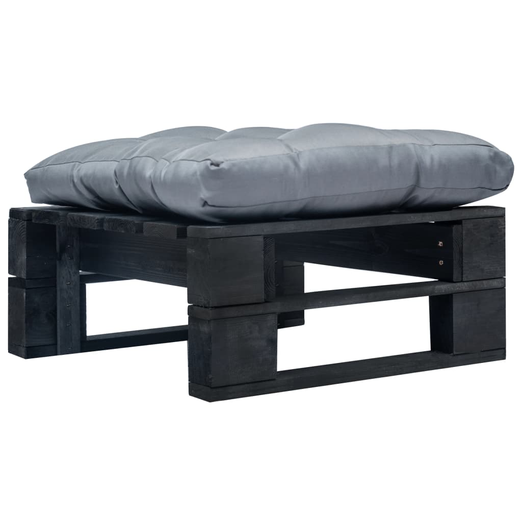 Tuinpoef Met Kussen Pallet Hout Zwart en grijs