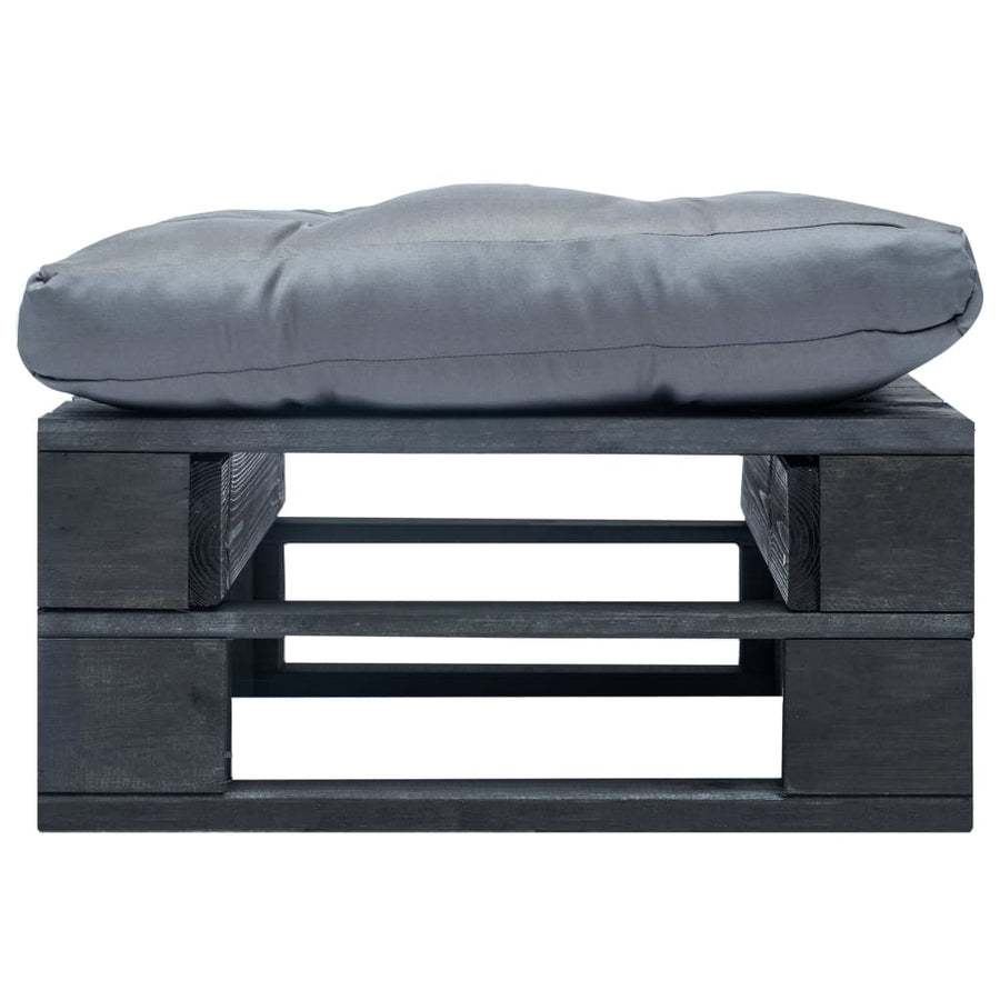 Tuinpoef Met Kussen Pallet Hout Zwart en grijs