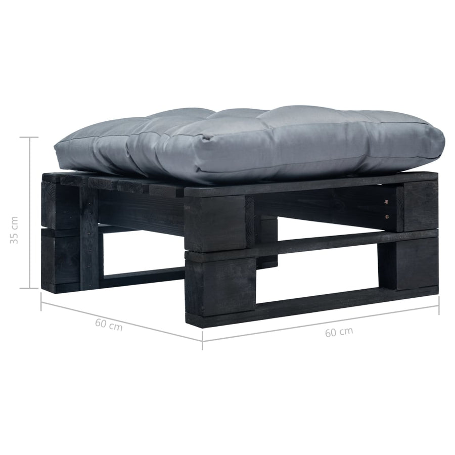 Tuinpoef Met Kussen Pallet Hout Zwart en grijs