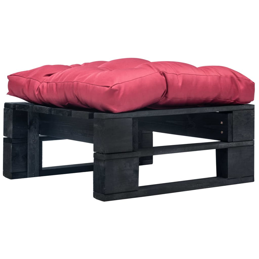 Tuinpoef Met Kussen Pallet Hout Zwart en rood