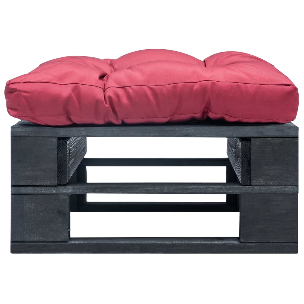 Tuinpoef Met Kussen Pallet Hout Zwart en rood