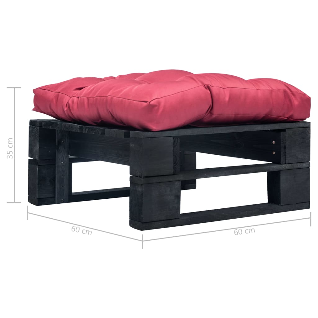 Tuinpoef Met Kussen Pallet Hout Zwart en rood