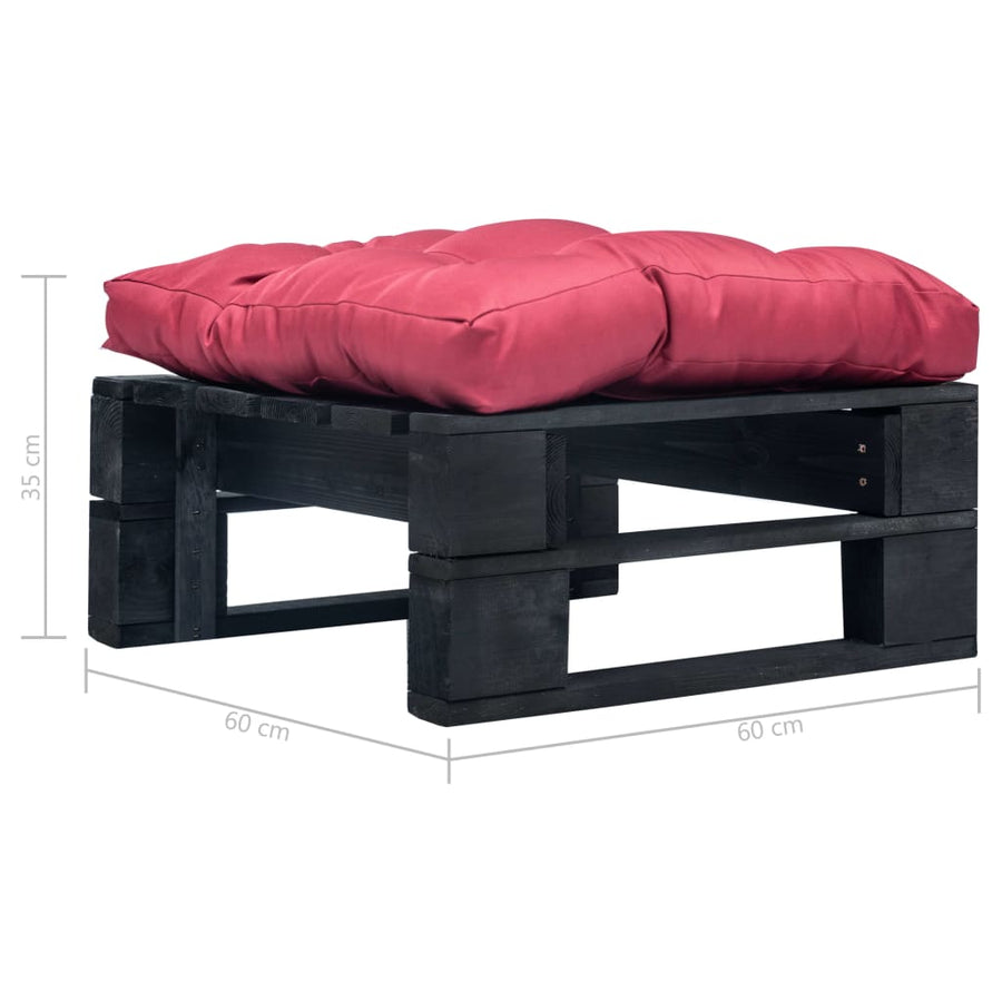 Tuinpoef Met Kussen Pallet Hout Zwart en rood