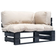 Garden Bench Pallet With E Cushions Pine Wood Black and Sand-colored
