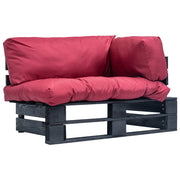 Garden Bench Pallet with Red Cushions Pine Wood Black and Red